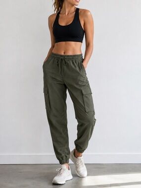 NWOT Point Zero Army Green Cargo Joggers with Drawstring Women’s XL